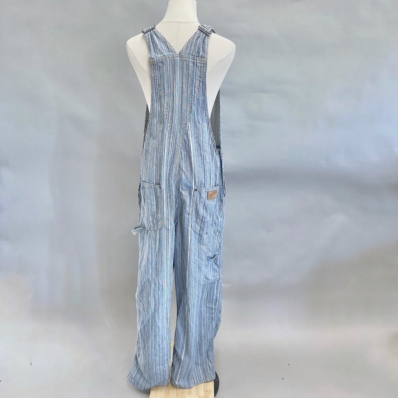 Wrangler‎ Striped Straight Leg Overalls Blue White Classic Workwear Style Medium - Picture 4 of 16